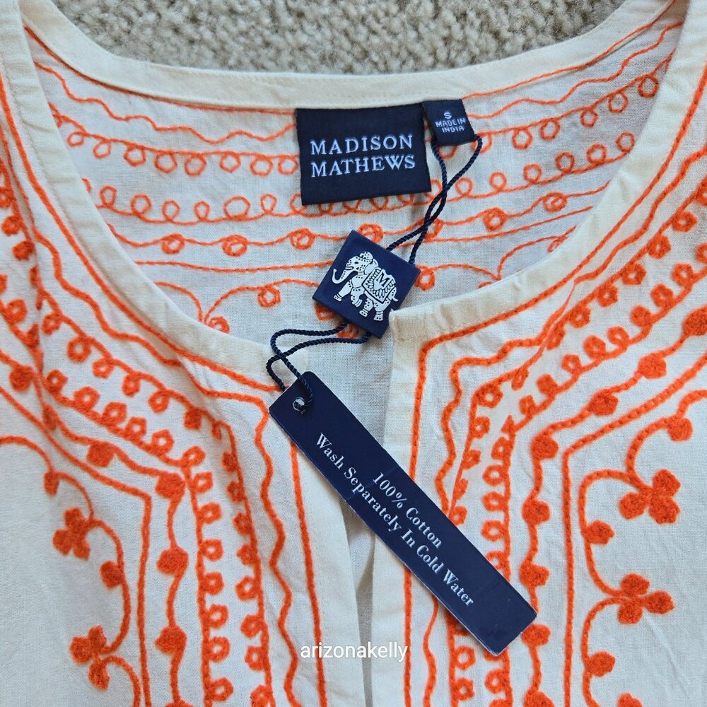 NWT Madison Mathews Embroidered Cotton Tunic Coverup Top - Picture 2 of 7